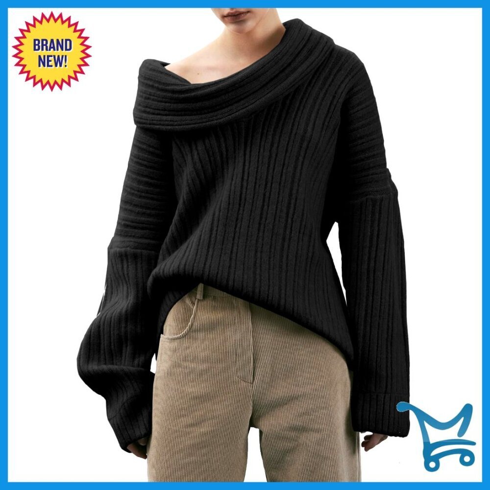 Oversized Batwing Sleeve Pullover Off Shoulder Boat Neck Knit Sweater